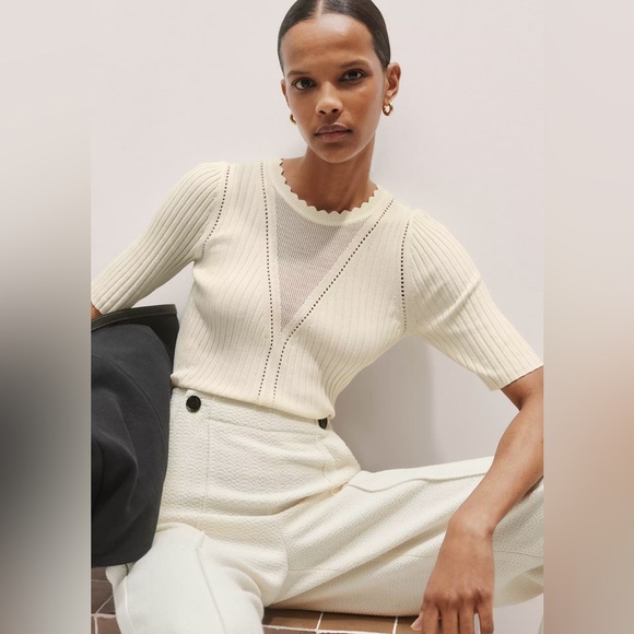ME+EM Tops - Conceal + Reveal Lace Knit Slim Tee